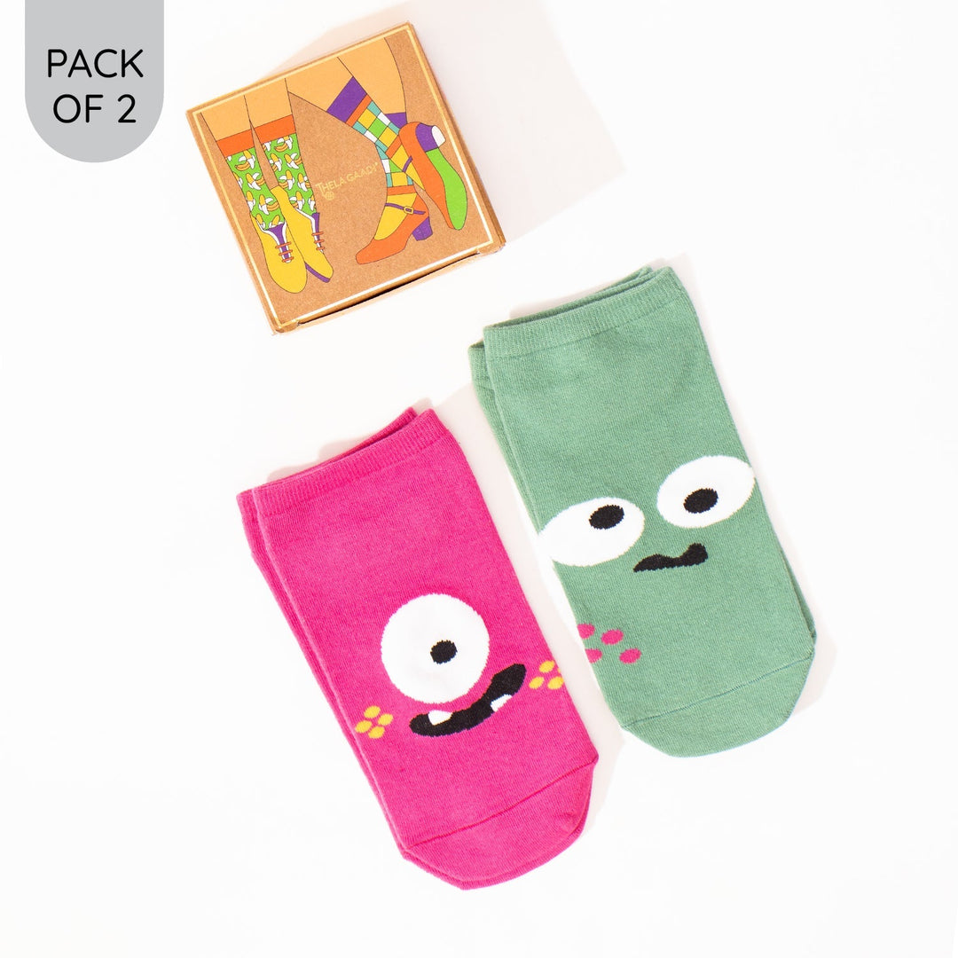 Comic Monster Pink & Green Socks