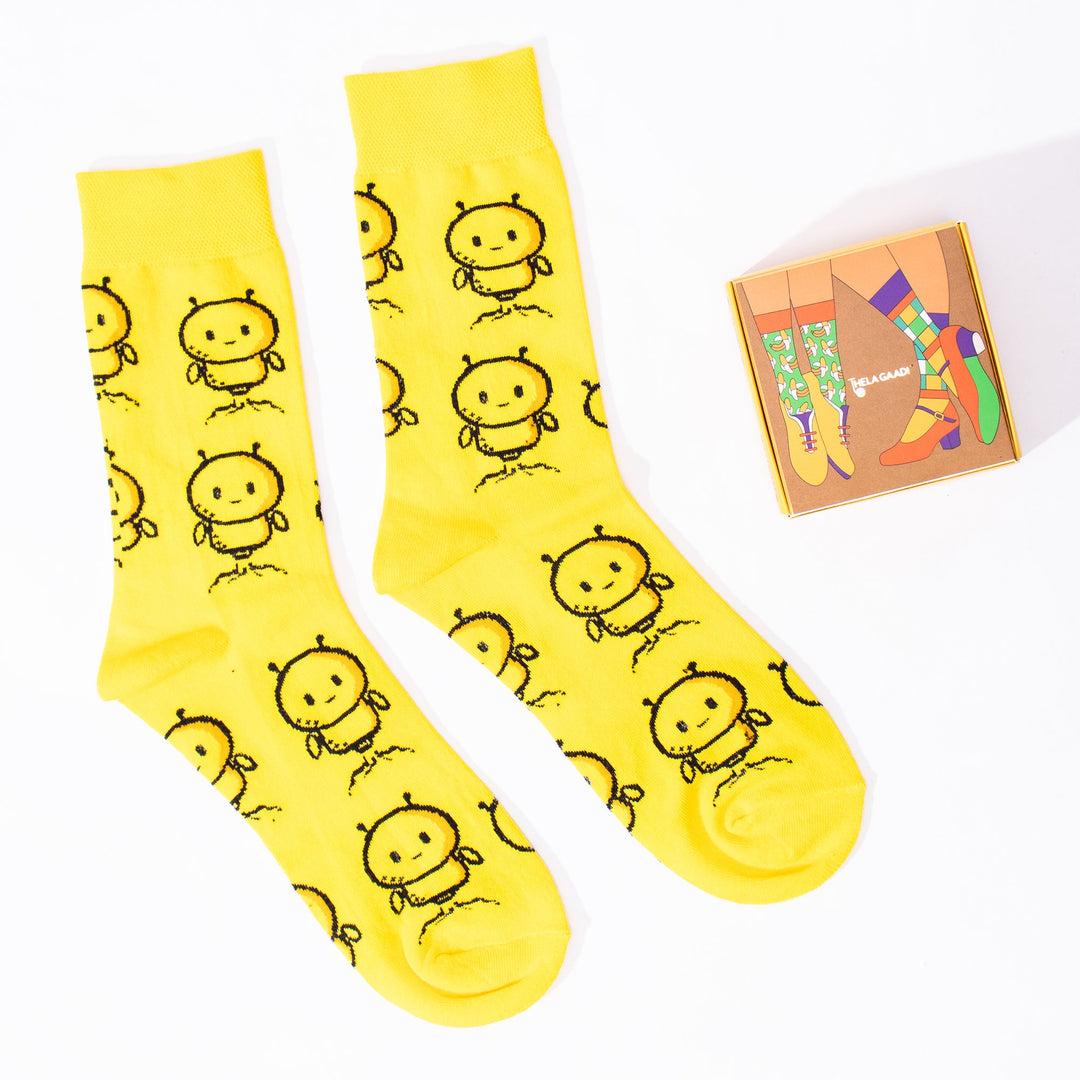 Cute Yellow Robot Socks