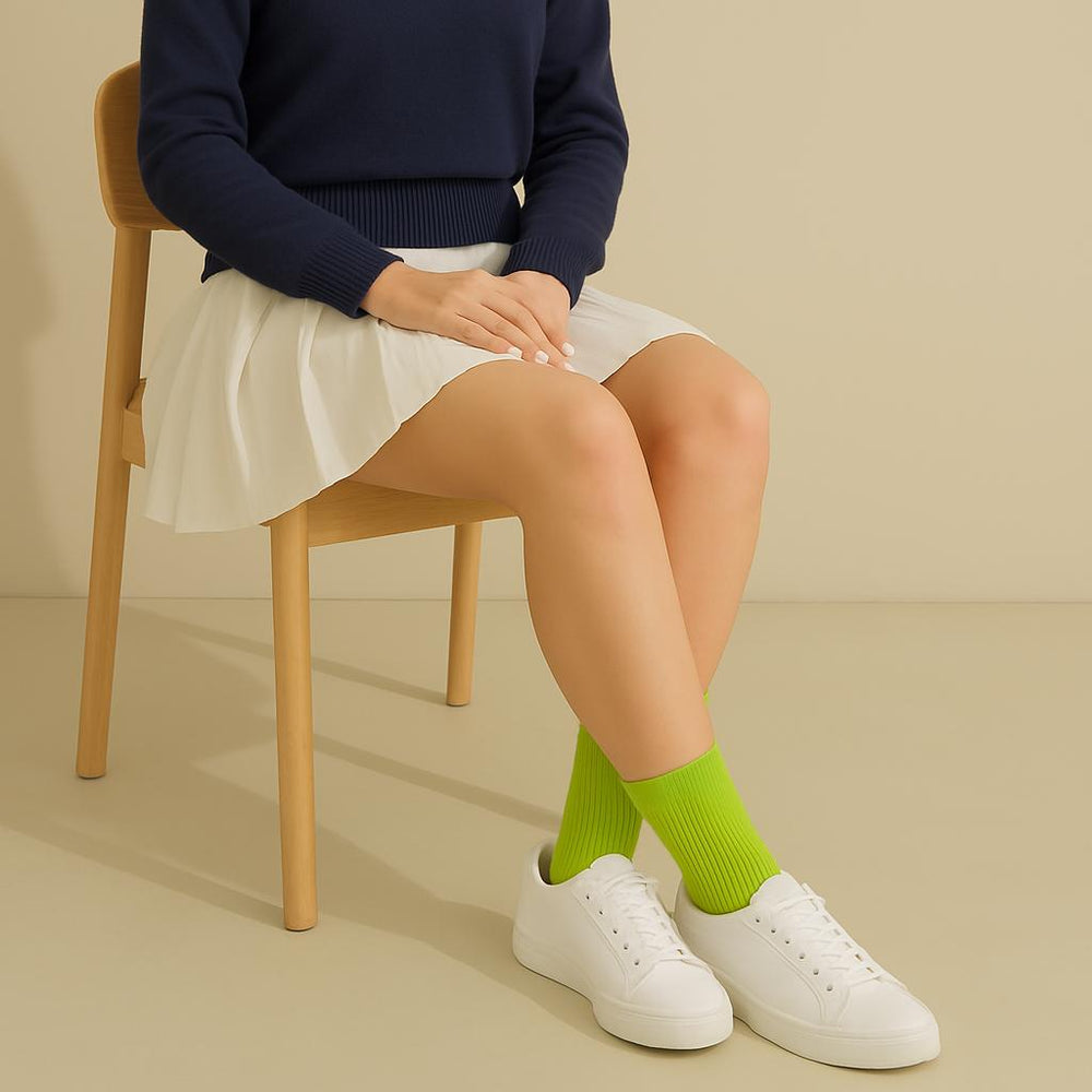 Neon Green Solid Ribbed Socks