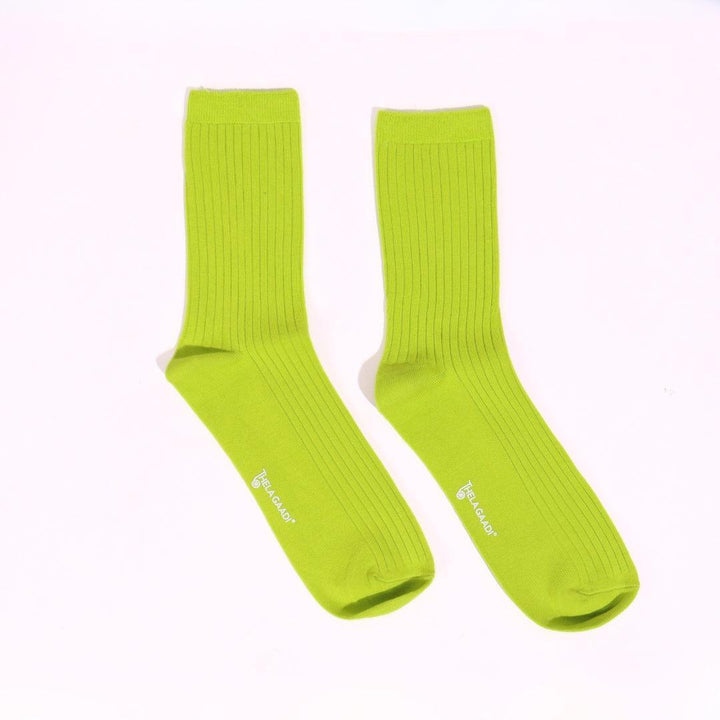 Neon Green Solid Ribbed Socks