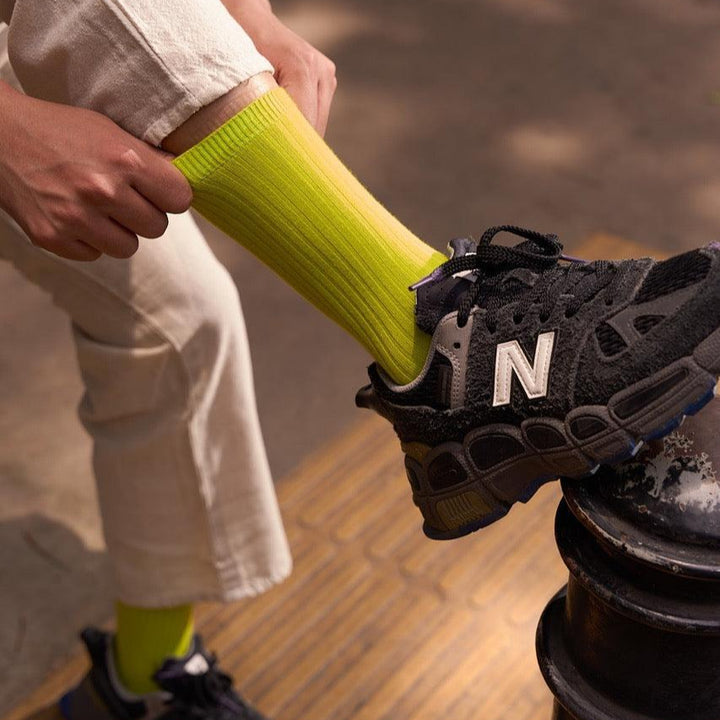 Neon Green Solid Ribbed Socks