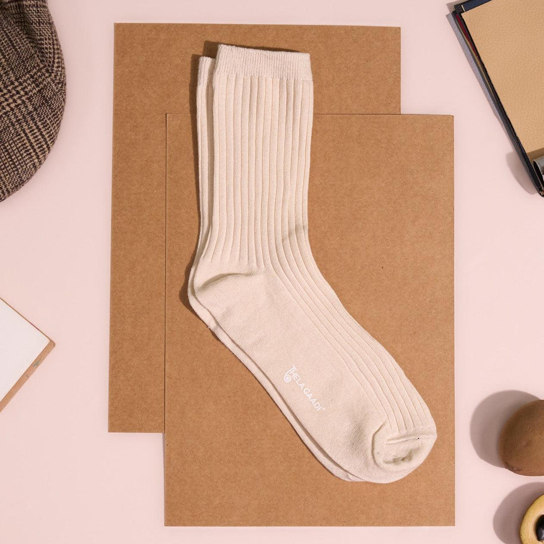 Oat Meal Solid Ribbed Socks