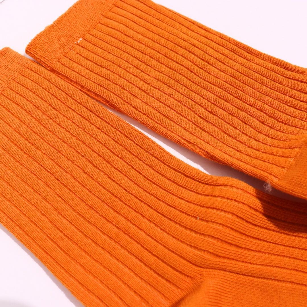 Orange Solid Ribbed Socks