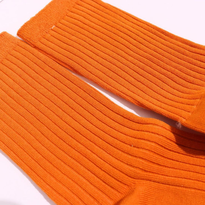 Orange Solid Ribbed Socks