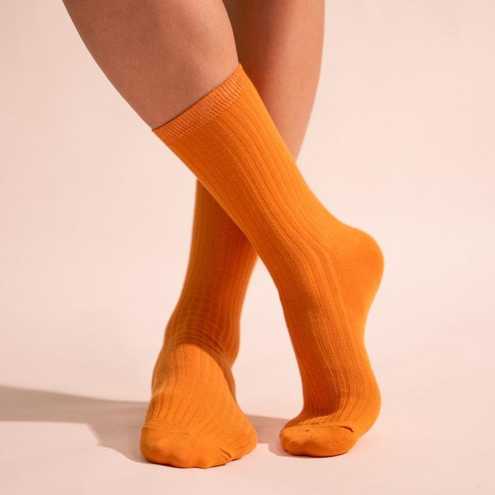 Orange Solid Ribbed Socks