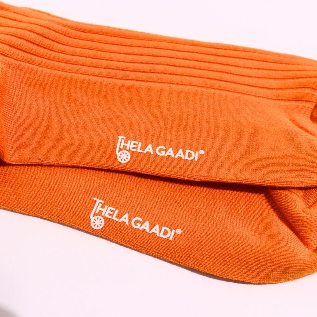 Orange Solid Ribbed Socks