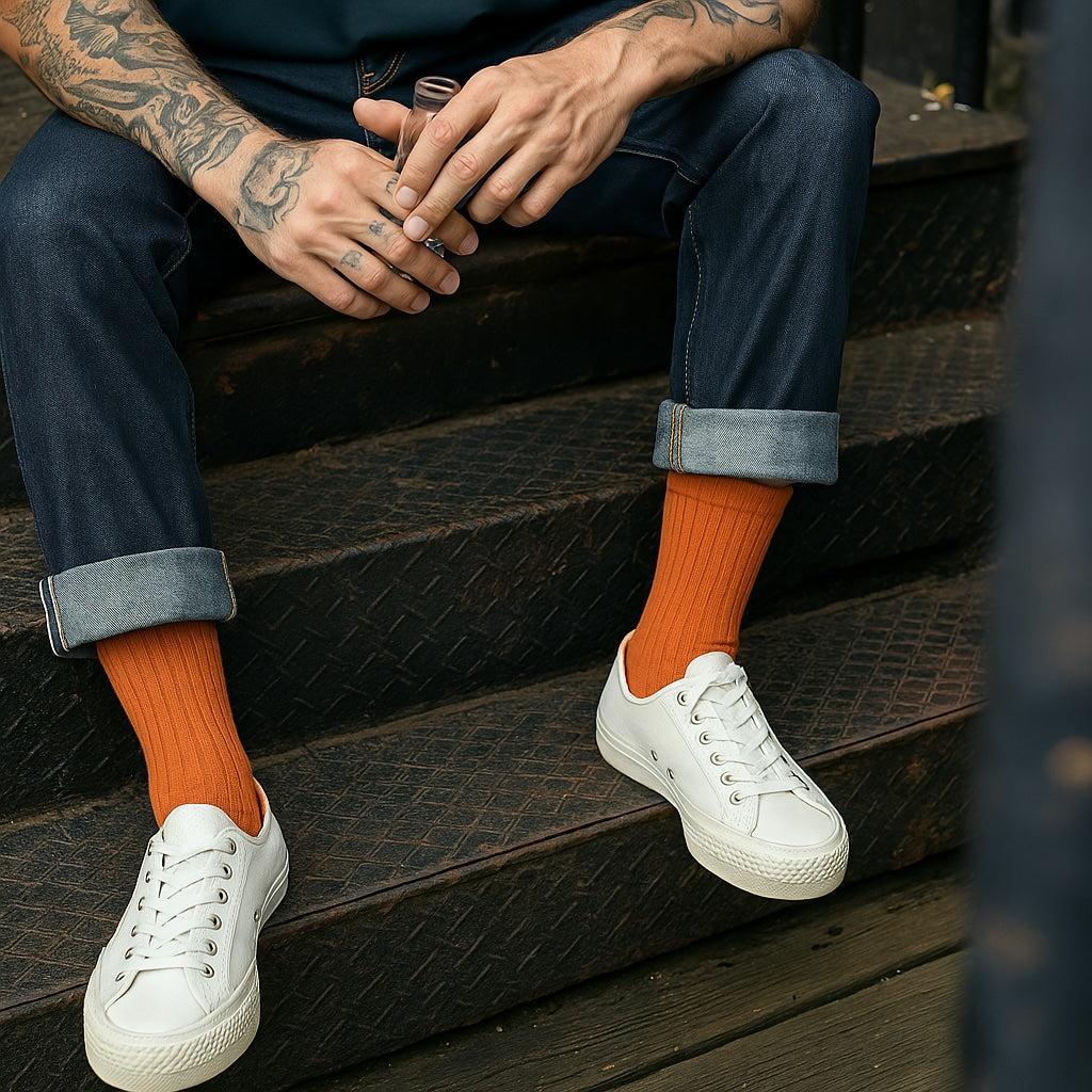 Orange Solid Ribbed Socks