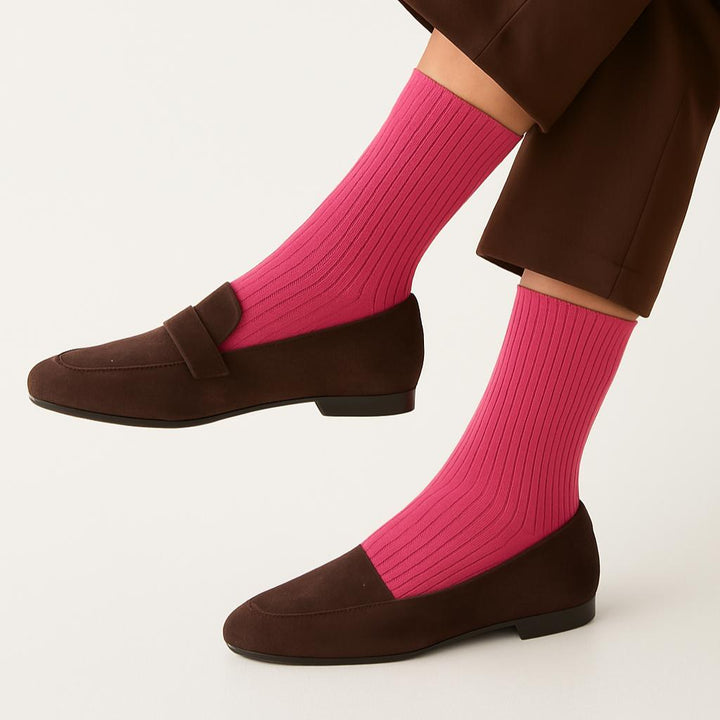 Pink Solid Ribbed Socks