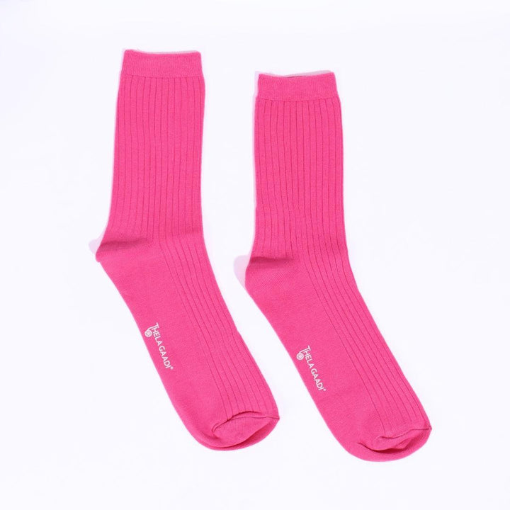 Pink Solid Ribbed Socks