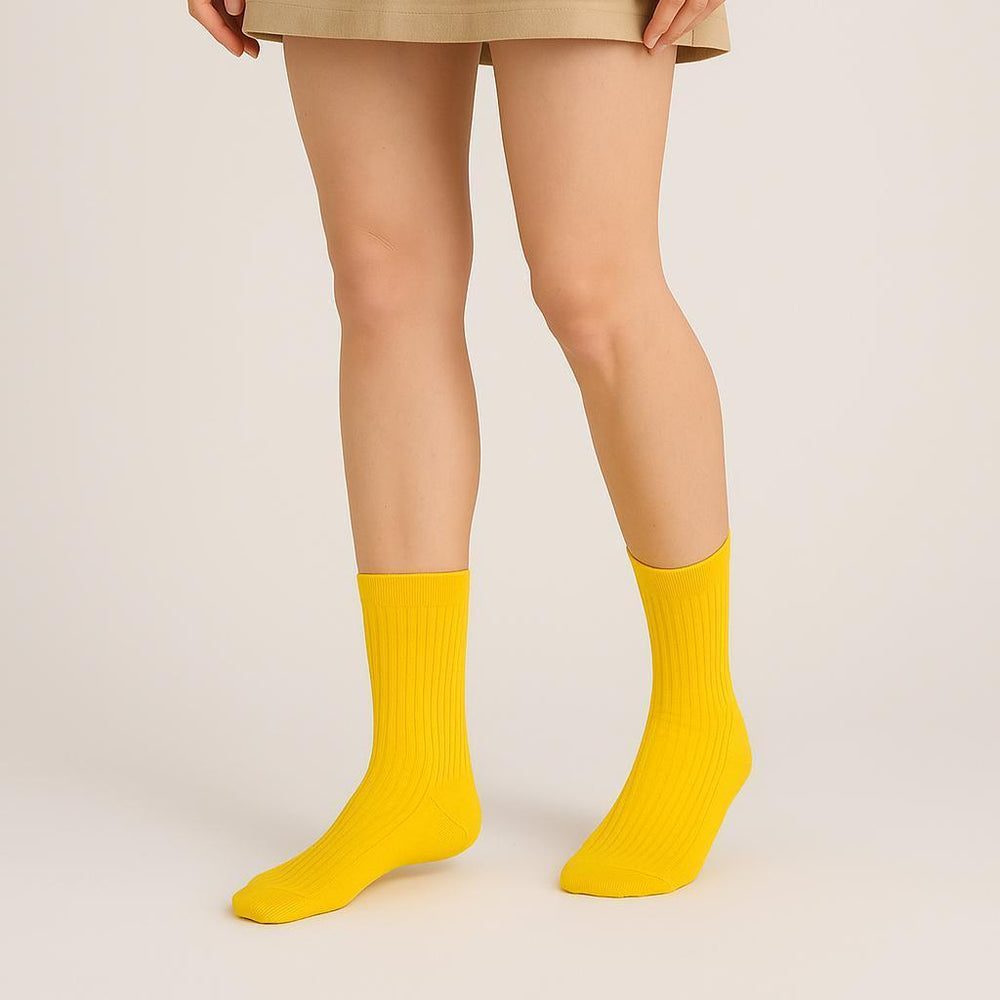 Yellow Solid Ribbed Socks