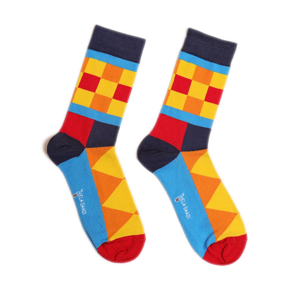 Yellow Square Socks | Thela Gaadi